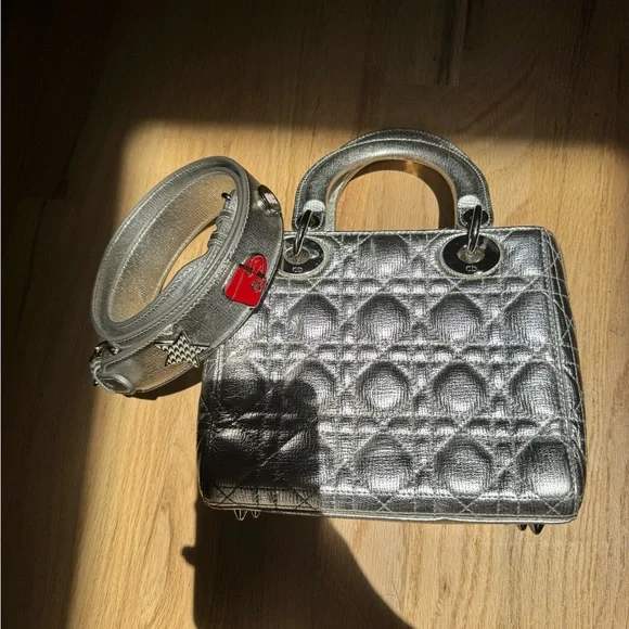 Dior Silver Mini Bag with Quilted Cannage Pattern - Picture 12 of 17